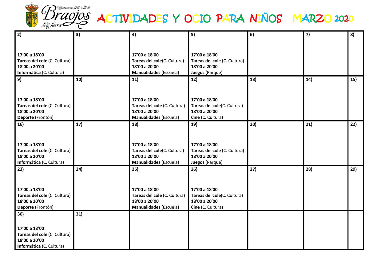 ACTIVIDADES Y OCIO Marzo 2020 2