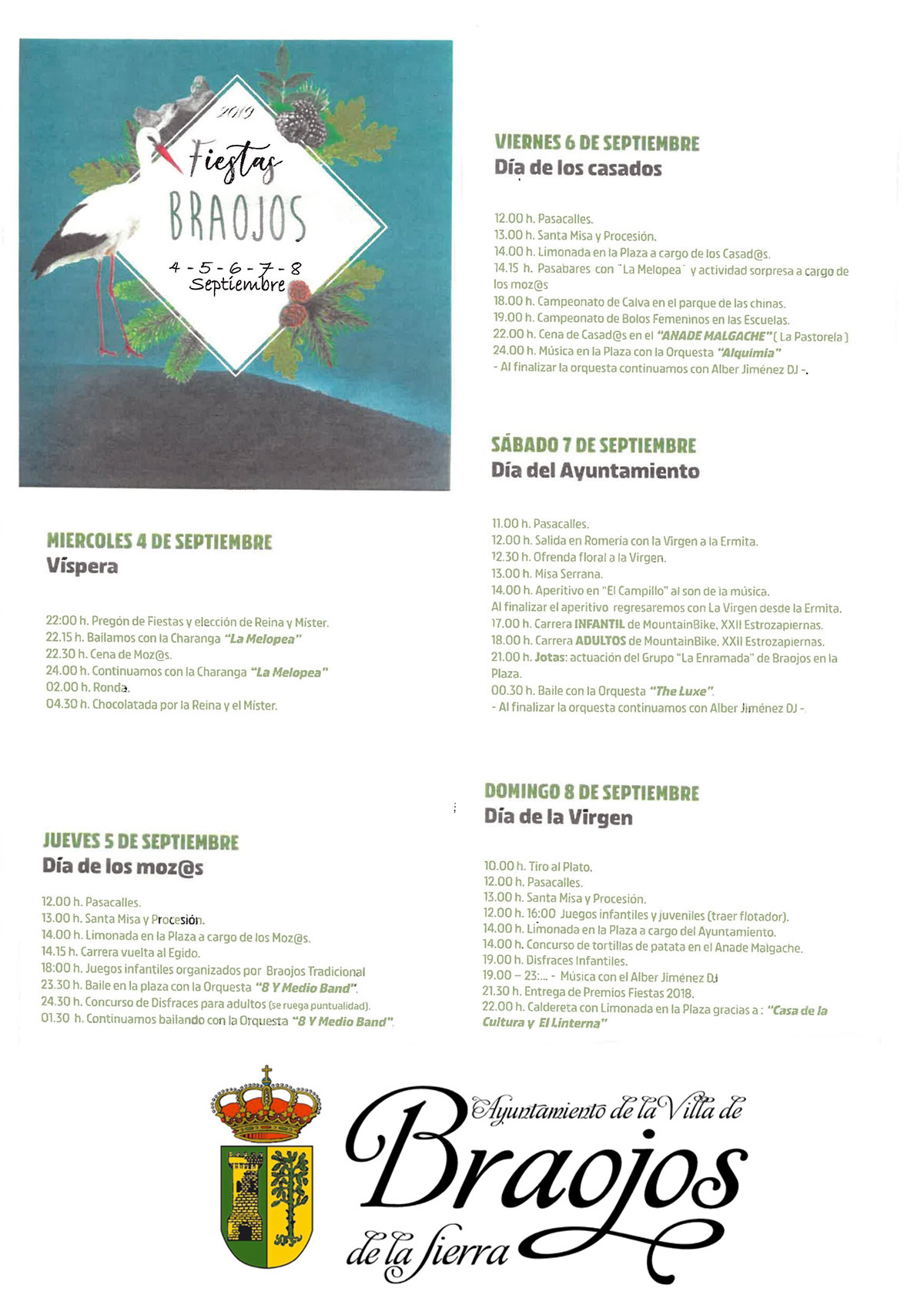 CARTEL CON PROGRAMA Fiestas Braojos 2019