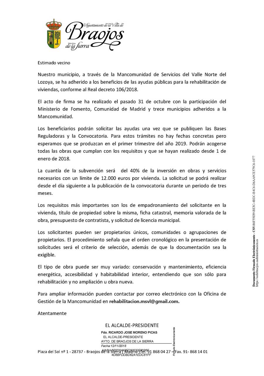 CARTA A LOS VECINOS PROYECTO REHABILITACION VIVIENDAS